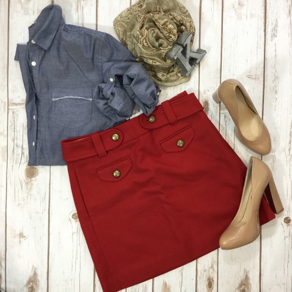 J. Crew Dresses & Skirts - J. Crew red wool belted mini skirt